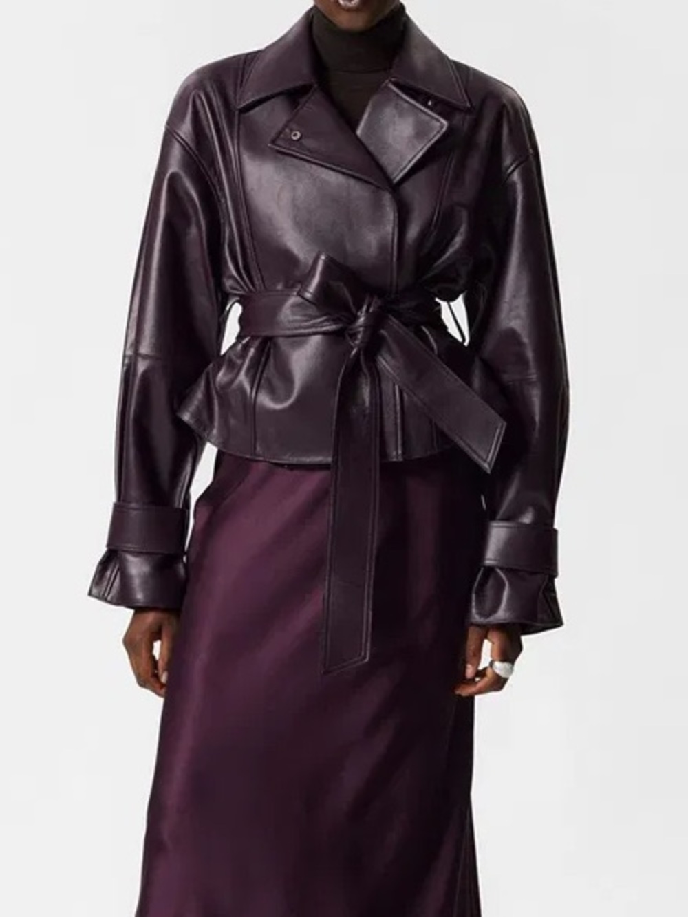 & OTHER STORIES Plum Belted Leather Jacket - Picture 5 of 10